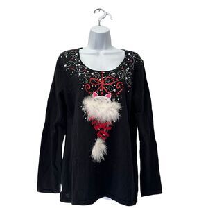 Jack B Quick Vintage Black,Red,White, Knit Christmas Sequined Sweater Embellishe